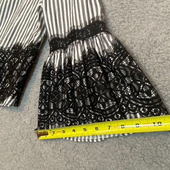 Zara Woman Striped Top Lace Overlay Size Large Black & White Bell Sleeves - Picture 15 of 16